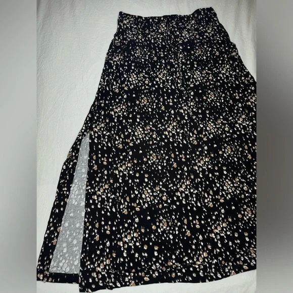 MICHEL STUDIO Maxi Skirt Women’s X Black with Brown/White/Beige Design Leg Slit - Picture 3 of 7